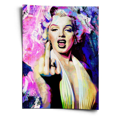 Marilyn Monroe pop art portrait with graffiti splashes in pink, purple, blue, and yellow
