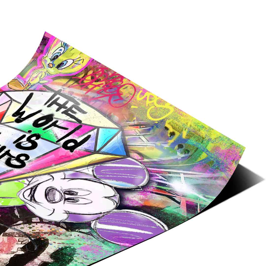 Pink Panther character surrounded by vibrant graffiti and cartoon elements