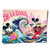 Pop art poster featuring Mickey Mouse and Minnie Mouse at a sunny beach with a Great Wave-inspired backdrop