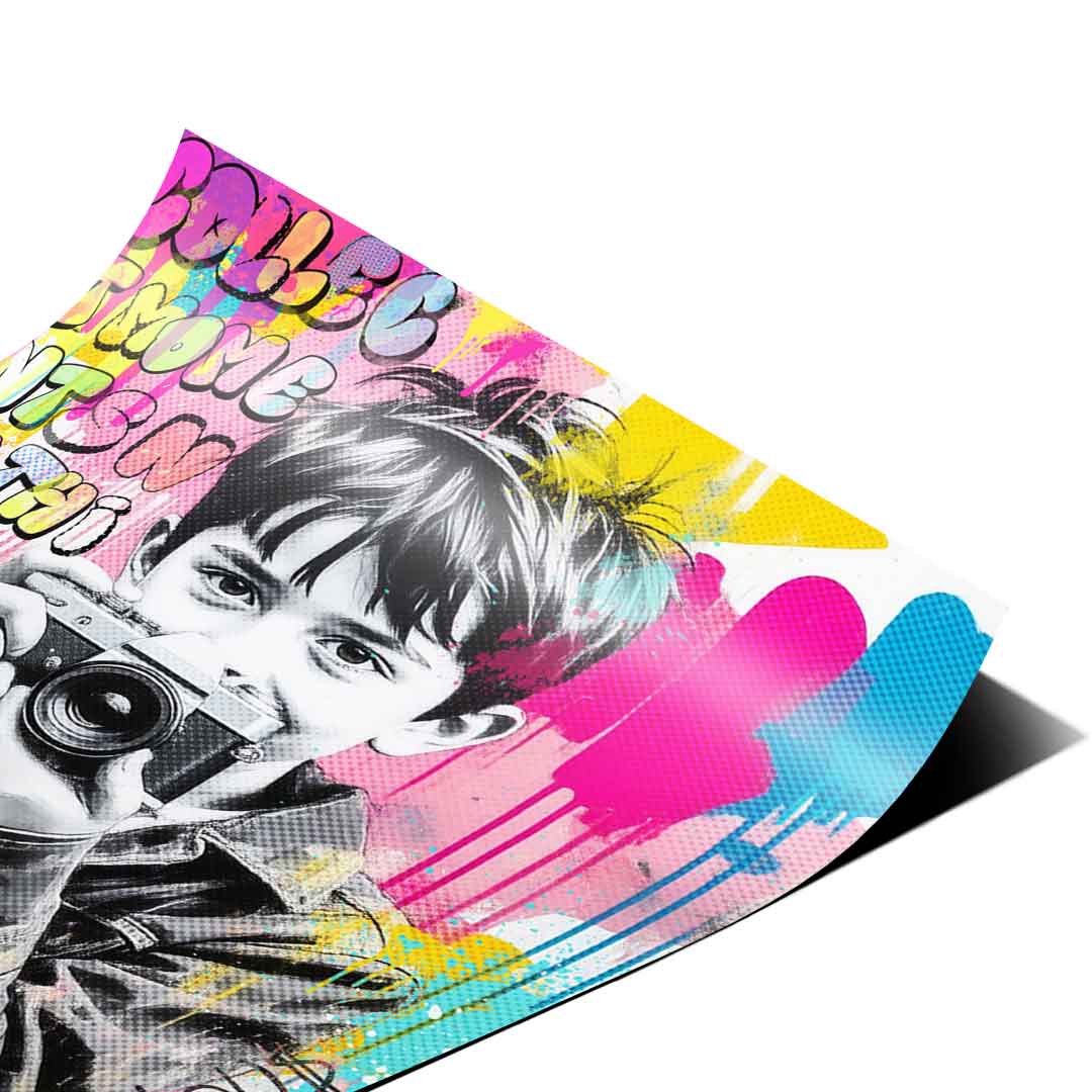 Comic-style halftone texture with bright colors evoking classic Pop Art