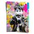 Portrait-format Pop Art wall art print of a smiling boy with a vintage camera in a black-and-white halftone, surrounded by neon yellow, pink, and blue graffiti and motivational text