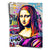 Mona Lisa-inspired wall art in bold pop art and graffiti style with neon rainbow colors against a distressed concrete wall.