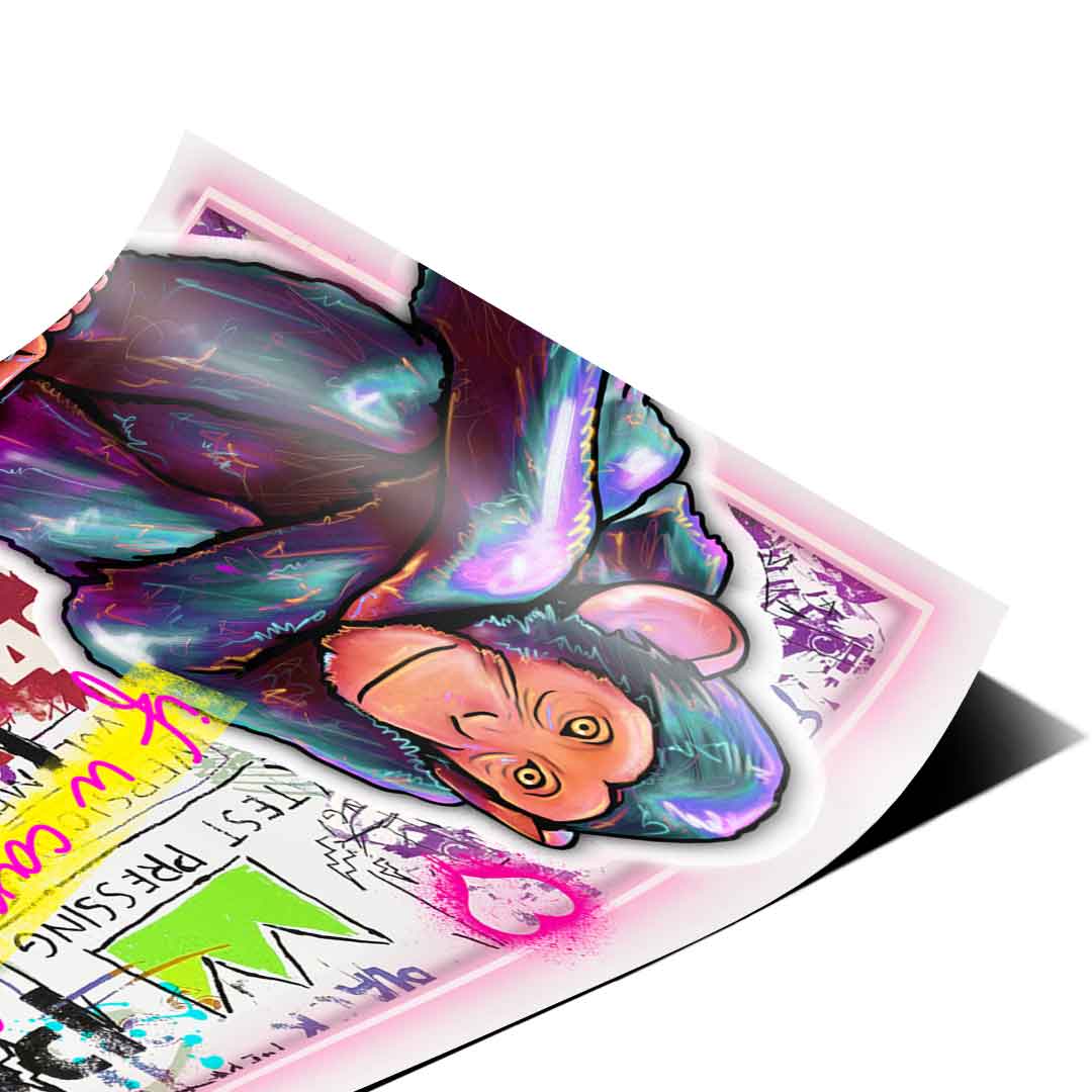 Pink heart and bold inspirational quote in yellow and green on vibrant graffiti collage