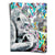 Grayscale gorilla outlined in pink watching a delicate fairy against neon pop art graffiti with Liberty Statue and city skyline.