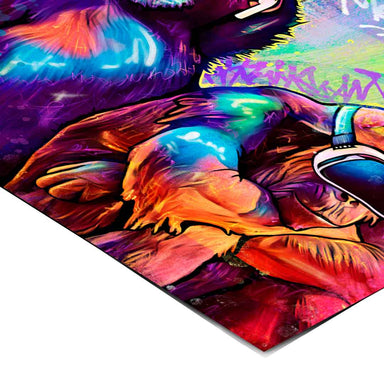 Playful modern wall art featuring monkeys in a vibrant urban scene.