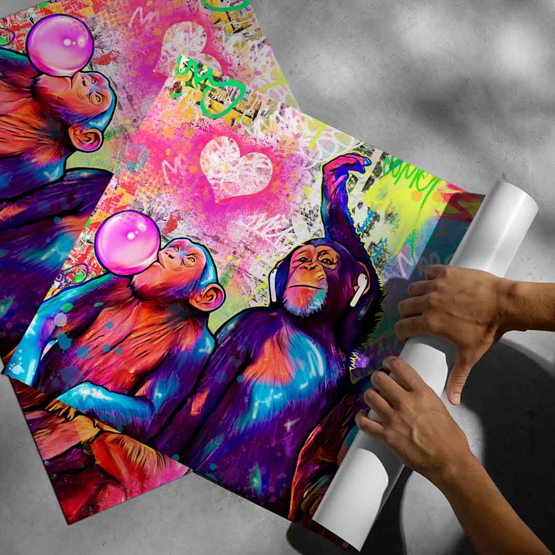 Bold, contemporary pop graffiti print suitable for game rooms or modern spaces.