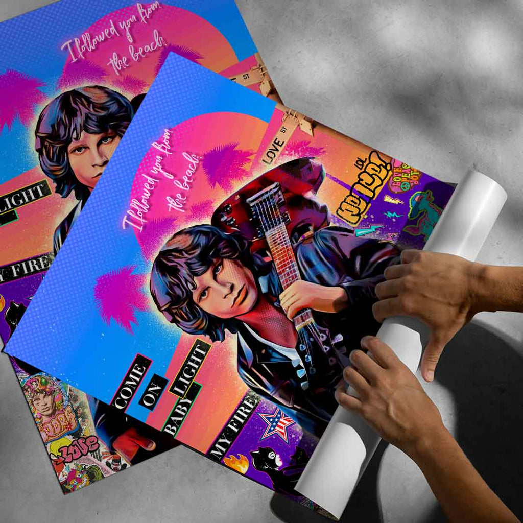 Modern portrait-oriented wall art print suitable for music-themed living spaces.