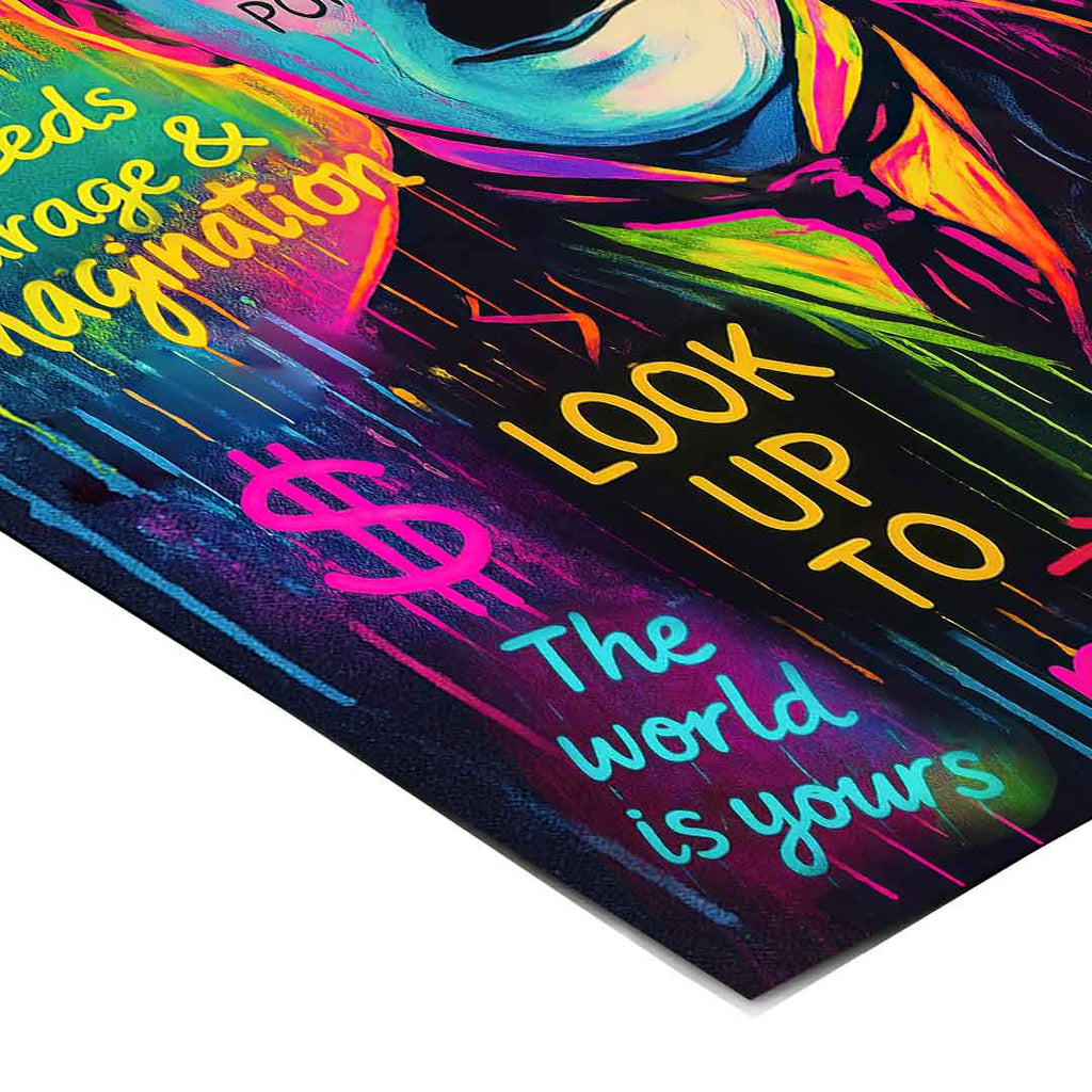 Vintage cinema meets street art in a vibrant mural-style poster with a colorful neon palette.