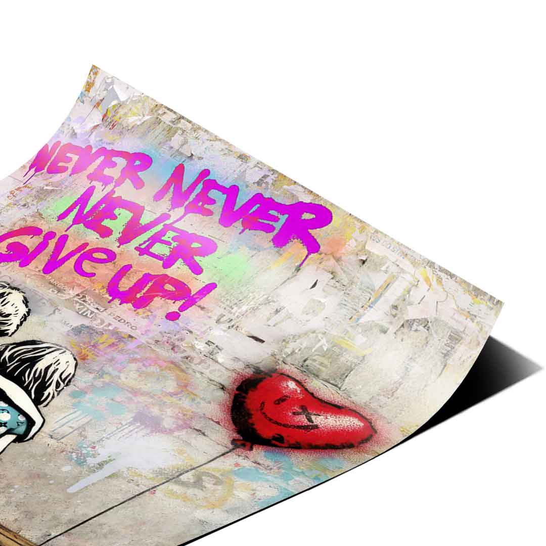 Portrait-oriented wall art print showing children in a city setting with a hopeful message.