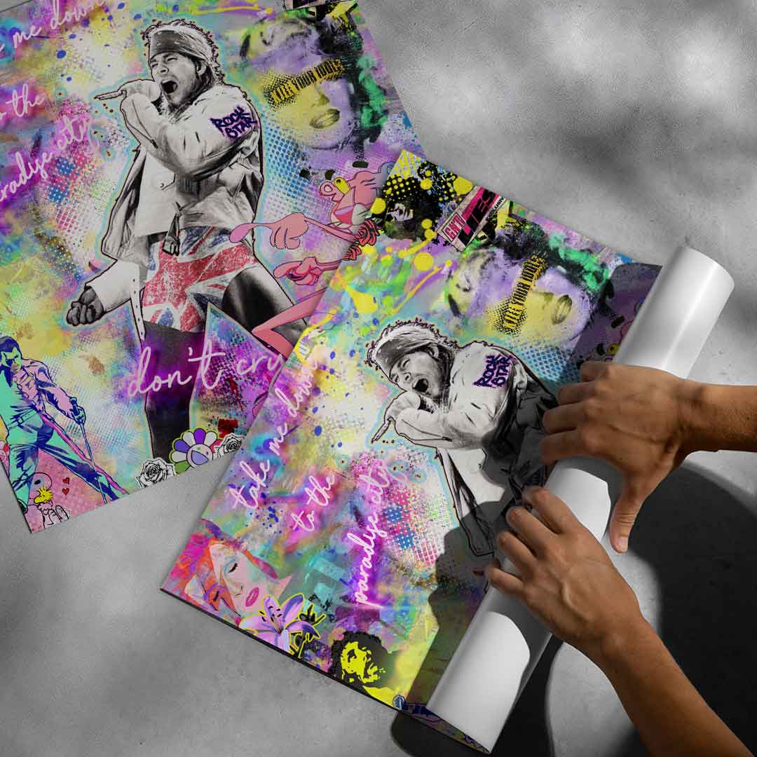 Overall design suited for modern eclectic rooms and music-themed decor; part of the Pop Graffiti collection.