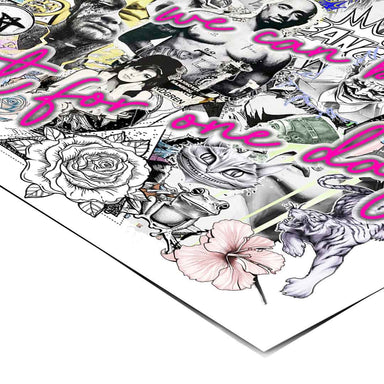 Alice in Wonderland motif embedded in a vibrant street-art inspired pop art collage