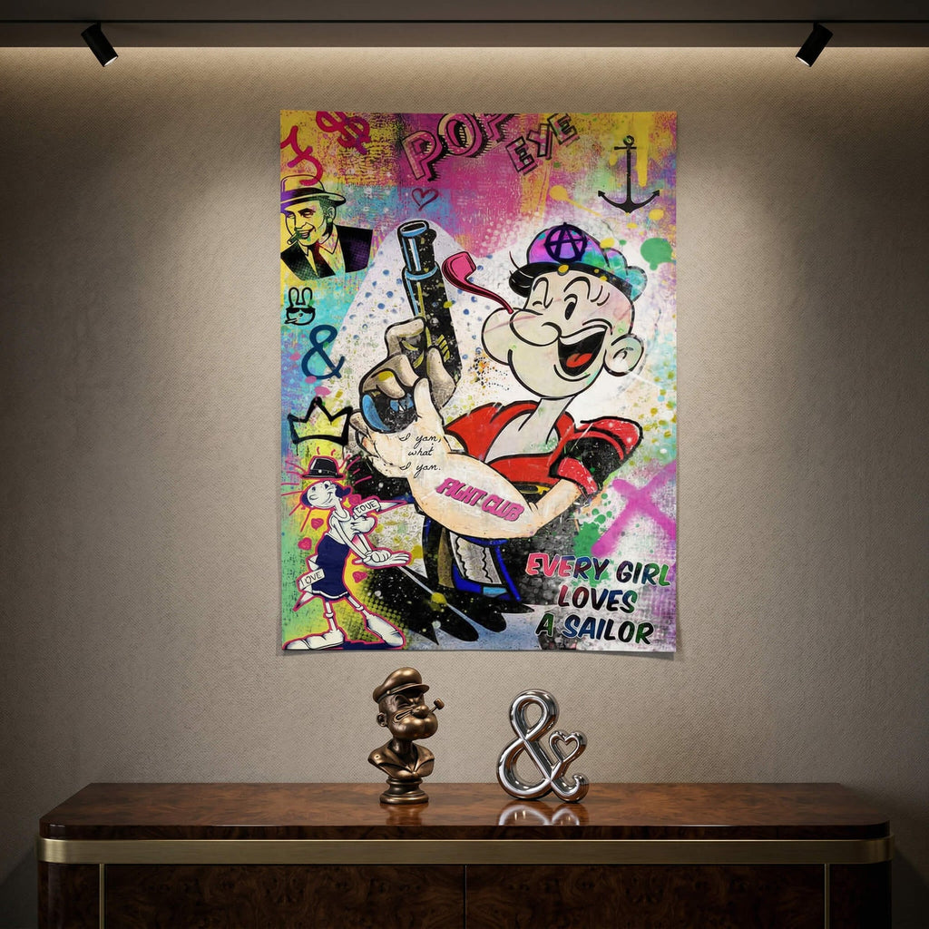 Close-up of neon pink, yellow, blue, green, and red pop art with black outlines and splatter effects.