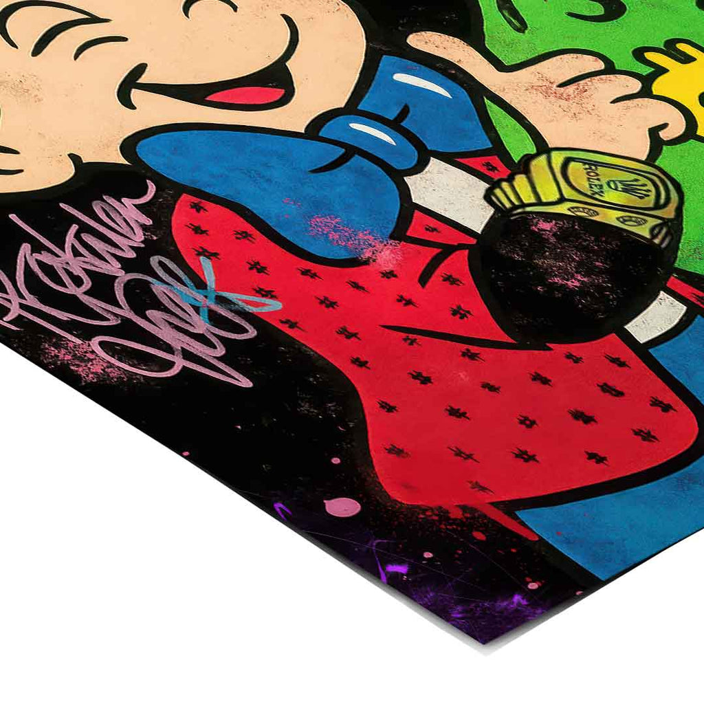Richie Rich wearing a Rolex in a street art inspired wall art print for modern living spaces