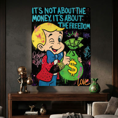 Bold urban wall art with a black backdrop and neon graffiti colors in blue, green, yellow, pink, and red