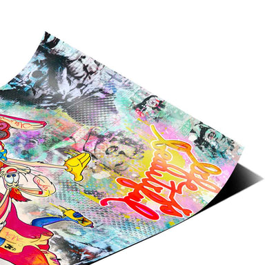 Life's Beautiful graffiti and newspaper clippings integrated into bold pop art montage