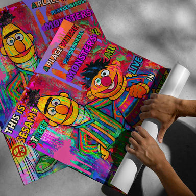 Cheerful mural-style wall art for modern living spaces and children's decor.