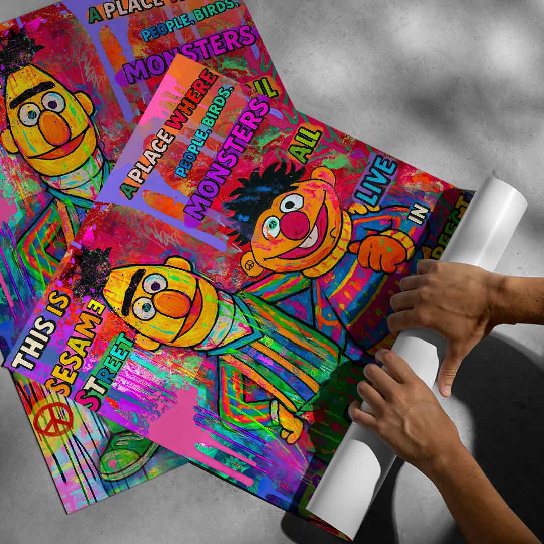 Cheerful mural-style wall art for modern living spaces and children's decor.