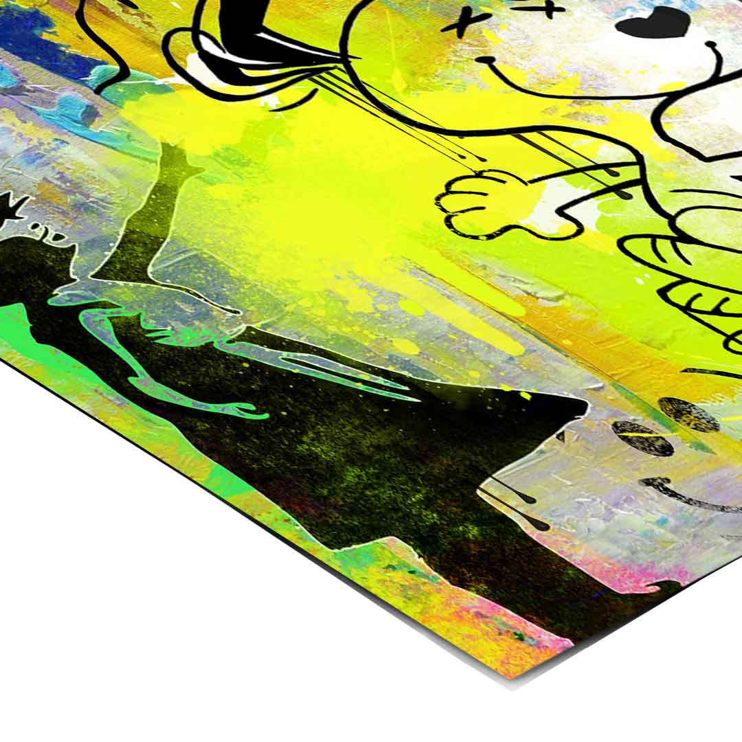 Snoopy cartoon character paired with street art elements for modern living room or bedroom decor.