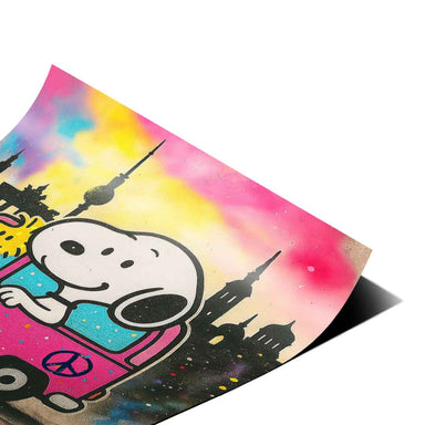 Silhouetted Berlin landmarks form a city backdrop for a cheerful comic and street art inspired scene.