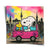 Snoopy and Woodstock ride a sparkling pink van through a neon Berlin skyline featuring the Brandenburg Gate and TV Tower in bold pop art style.