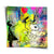Snoopy holding a red heart balloon in a neon pop art style with bold black outlines and a Banksy-inspired stencil girl.