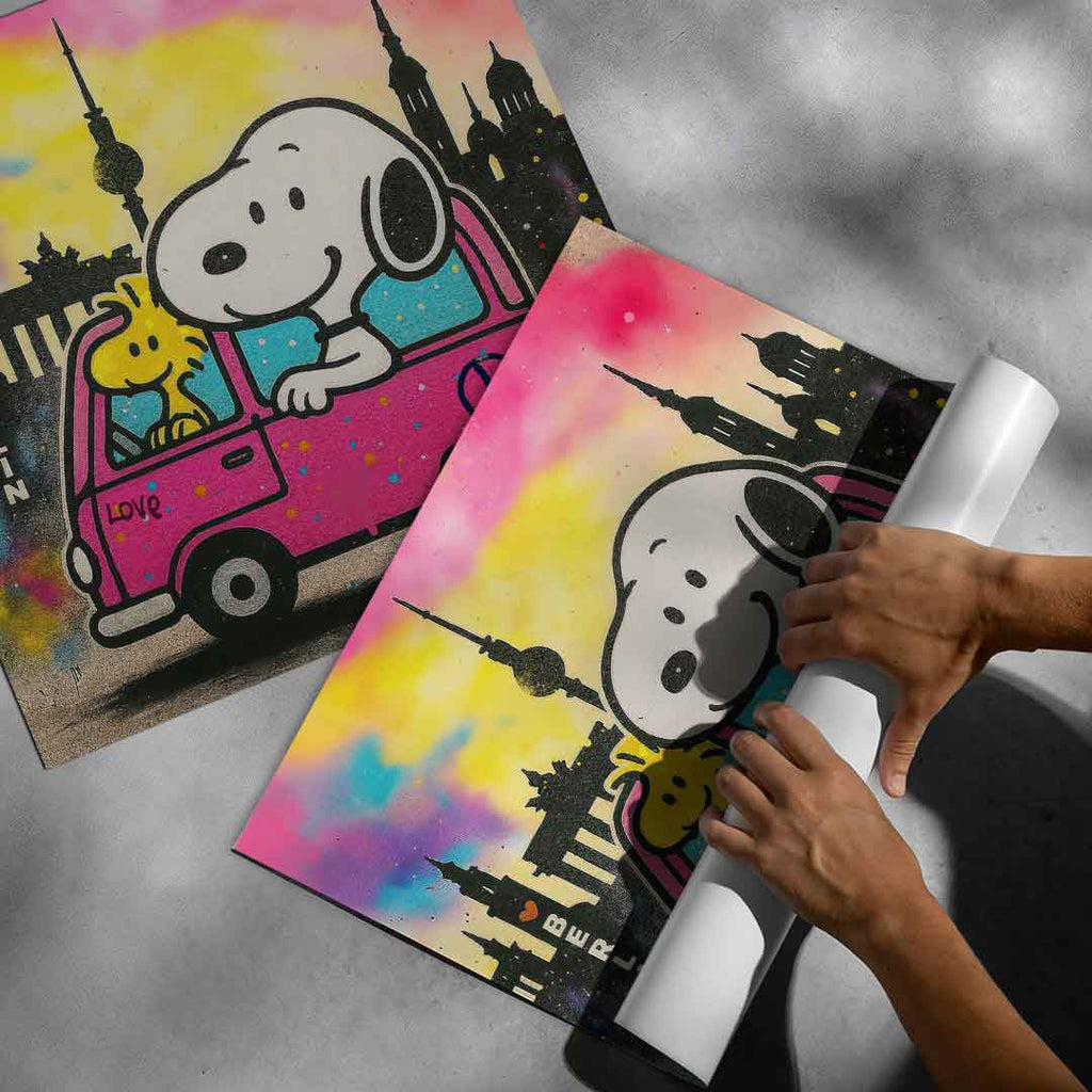Vibrant, eclectic composition blending comic art with street art aesthetics for modern decor.