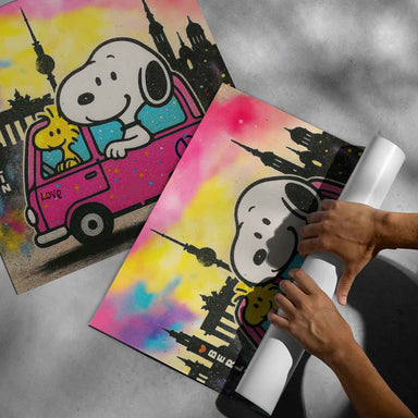 Vibrant, eclectic composition blending comic art with street art aesthetics for modern decor.