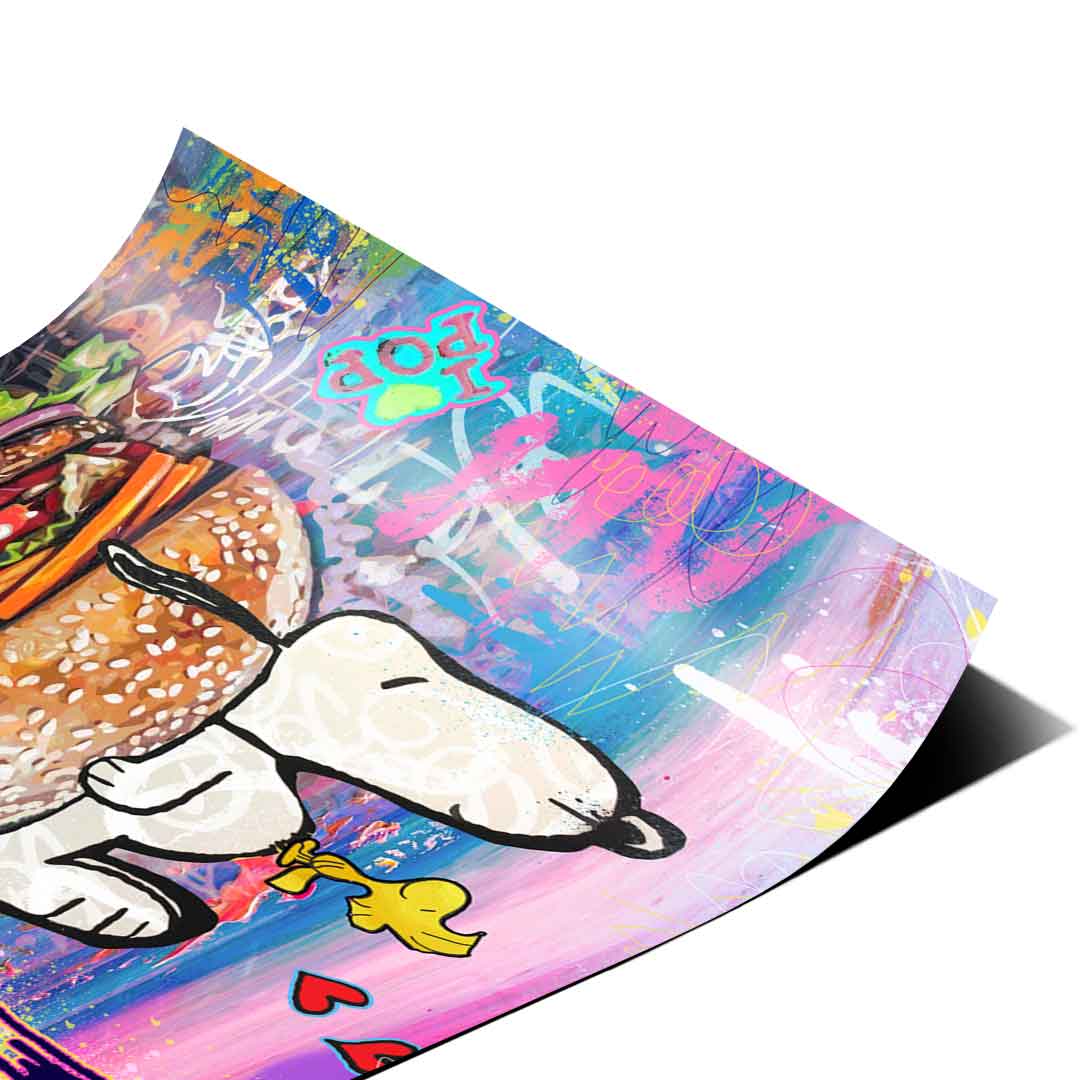 Urban graffiti tags and paint splatters behind the characters