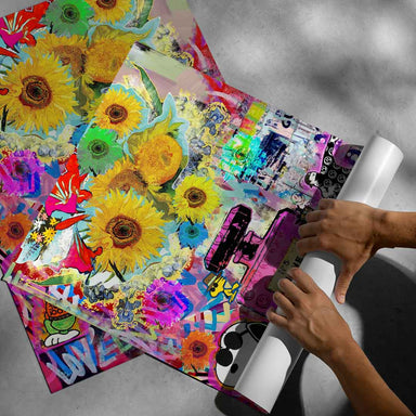 Eclectic modern wall art blending fashion, animal, and floral themes in Pop Graffiti style.
