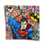 Superman in bold pop art style with 'LOVE' graffiti on his raised fist
