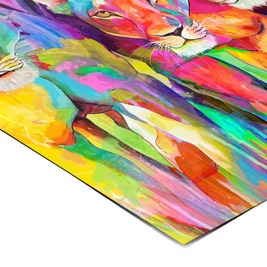 Modern pop art wall decor with electric blues, yellows, reds, and purples
