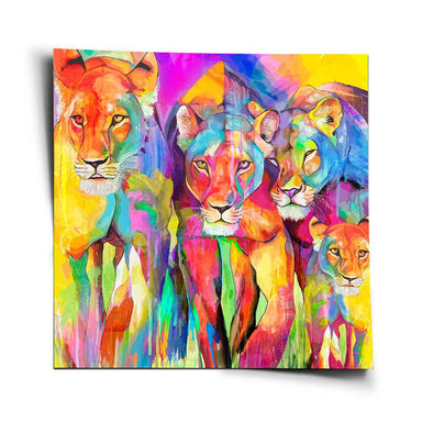 Vibrant tiger family pop art wall art print with bold comic-style outlines and saturated colors