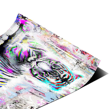Textured graffiti collage with torn posters and paint splatters