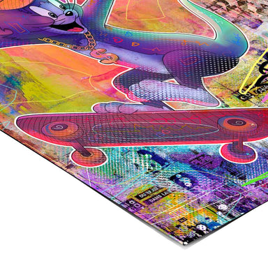 Energetic landscape wall art with graffiti splashes and urban vibe