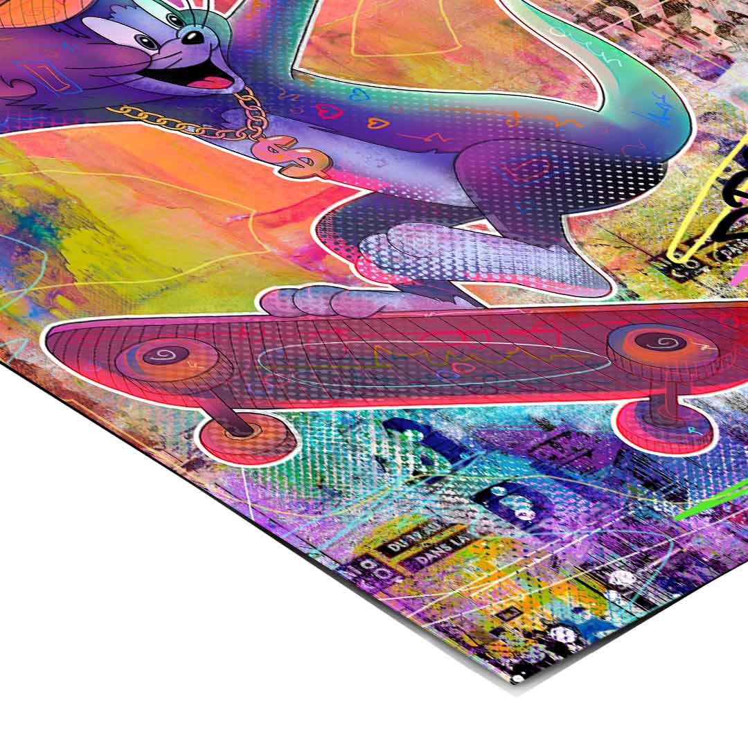 Energetic landscape wall art with graffiti splashes and urban vibe