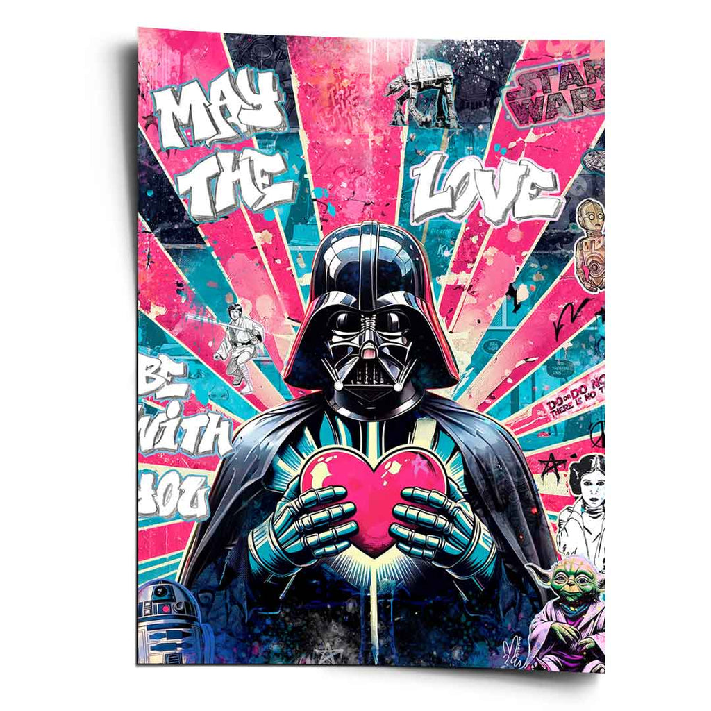 Darth Vader pop art wall art poster with glowing pink heart