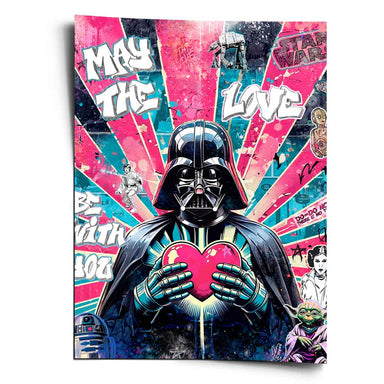 Darth Vader pop art wall art poster with glowing pink heart