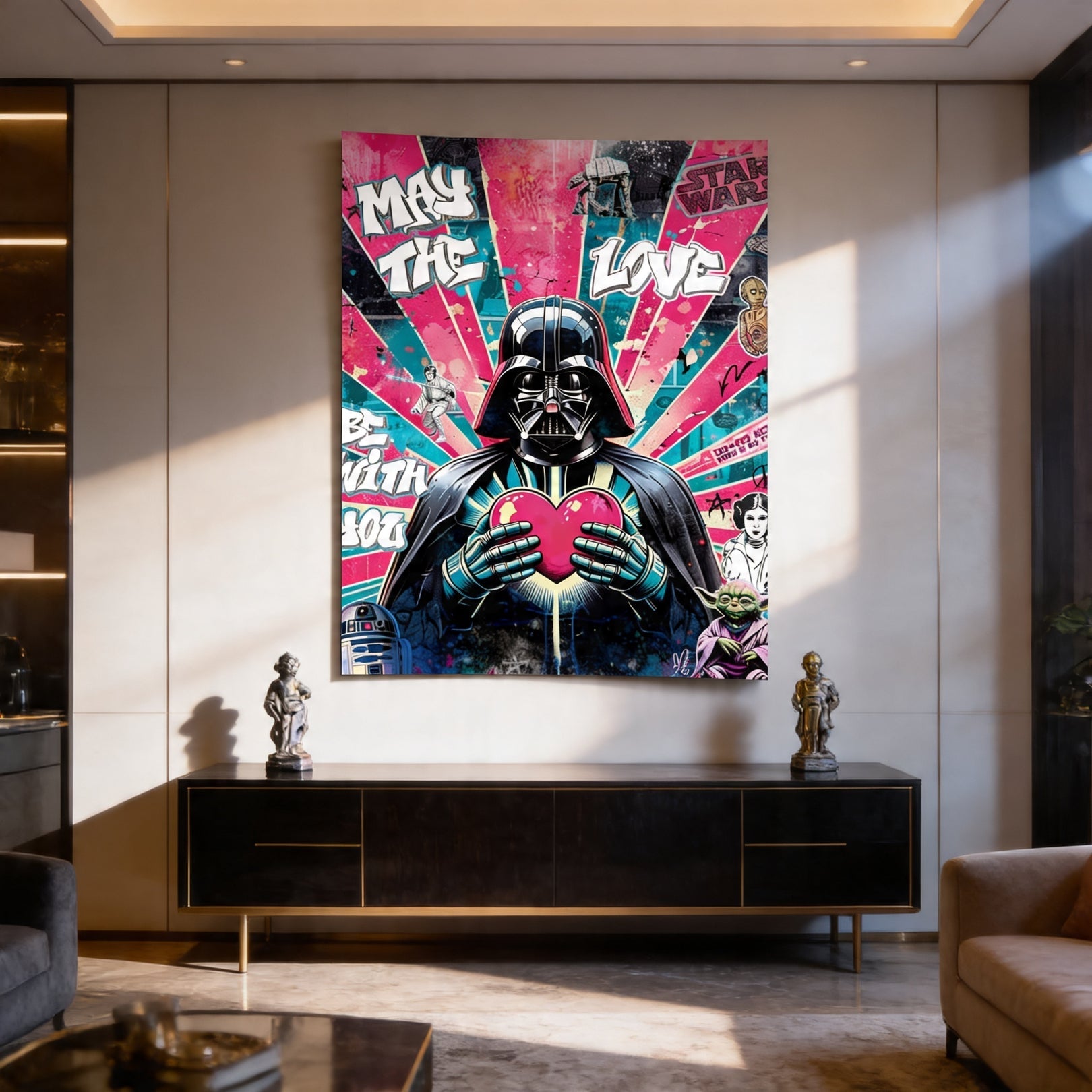 Star Wars inspired pop art print with graffiti background