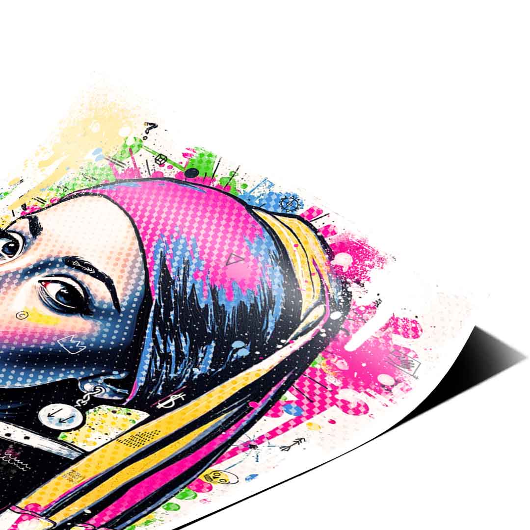Comic art style reimagining a classical girl portrait in modern graffiti aesthetics