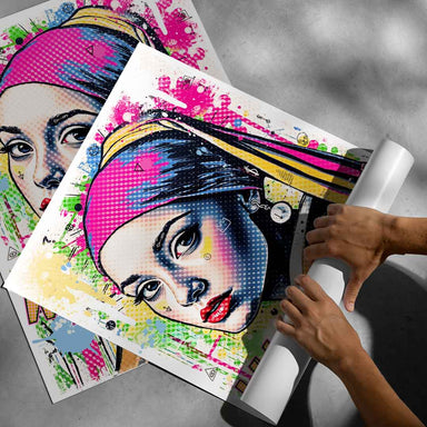 Poster print blending Vermeer classic with pop art and graffiti for bold interior design