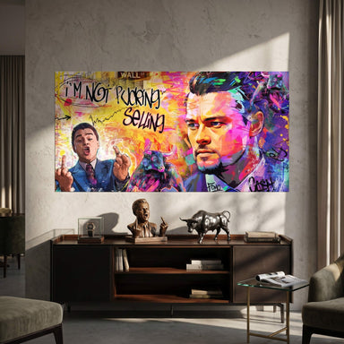 Comic art style wall print with the iconic defiant quote I'M NOT SELLING and dynamic color splashes