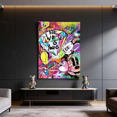 Tweety Bird amid bold colors within street-art collage