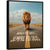 Portrait photorealistic painting of a powerful lion striding down a desolate road toward the viewer with a blue sky