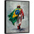 Portrait canvas wall art of a helmeted race car driver walking away wrapped in the Brazilian flag with impasto brushwork