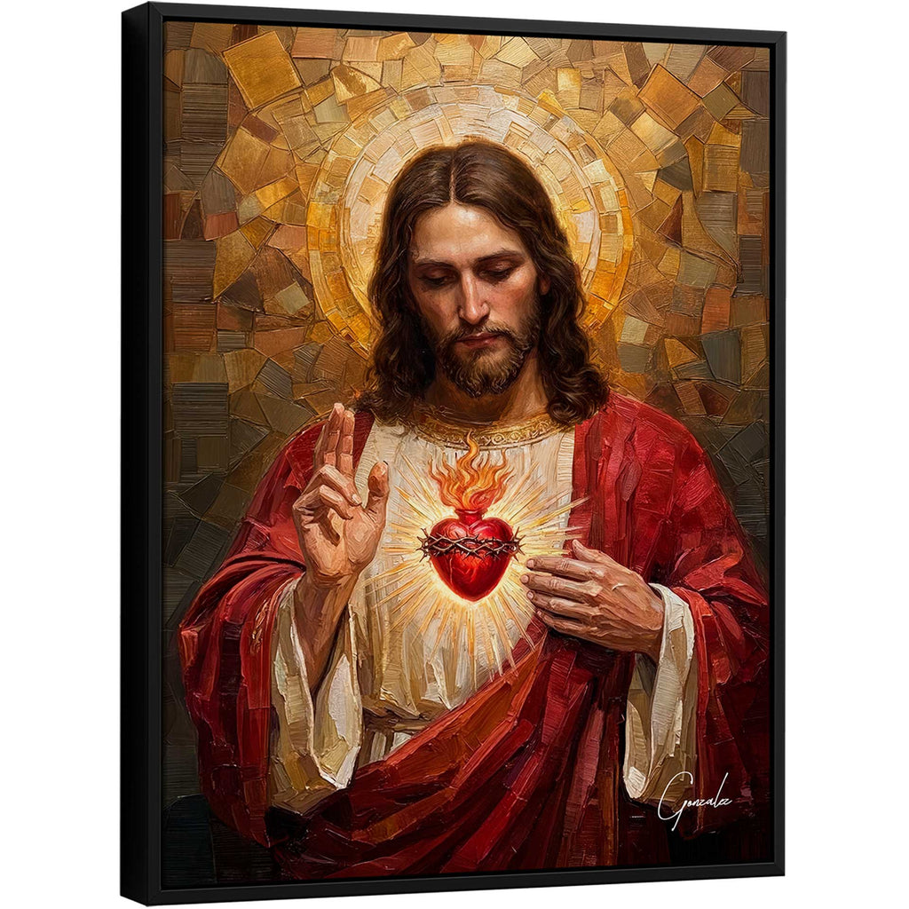 Jesus Christ with the Flaming Sacred Heart in a devotional portrait