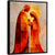 Abstract Holy Family painting with warm orange, red, and yellow tones and a sun-like halo.