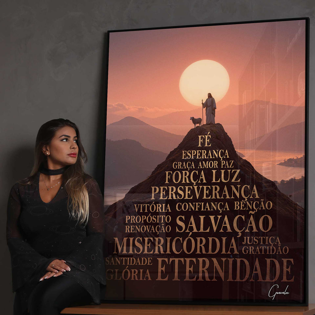 Iconic Christian wall art blending traditional imagery with modern typography.