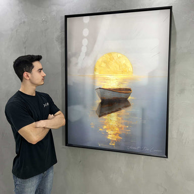 Calm water and sunlit ripples in a modern impressionist painting.