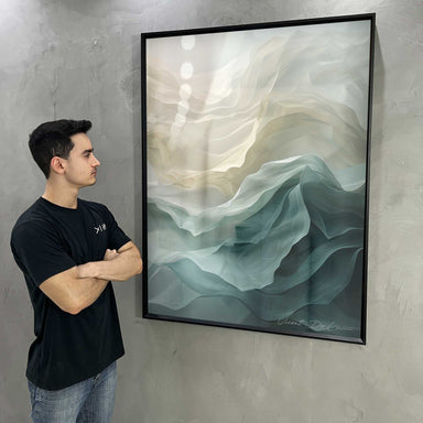 Living room wall art featuring tranquil blue-green hues