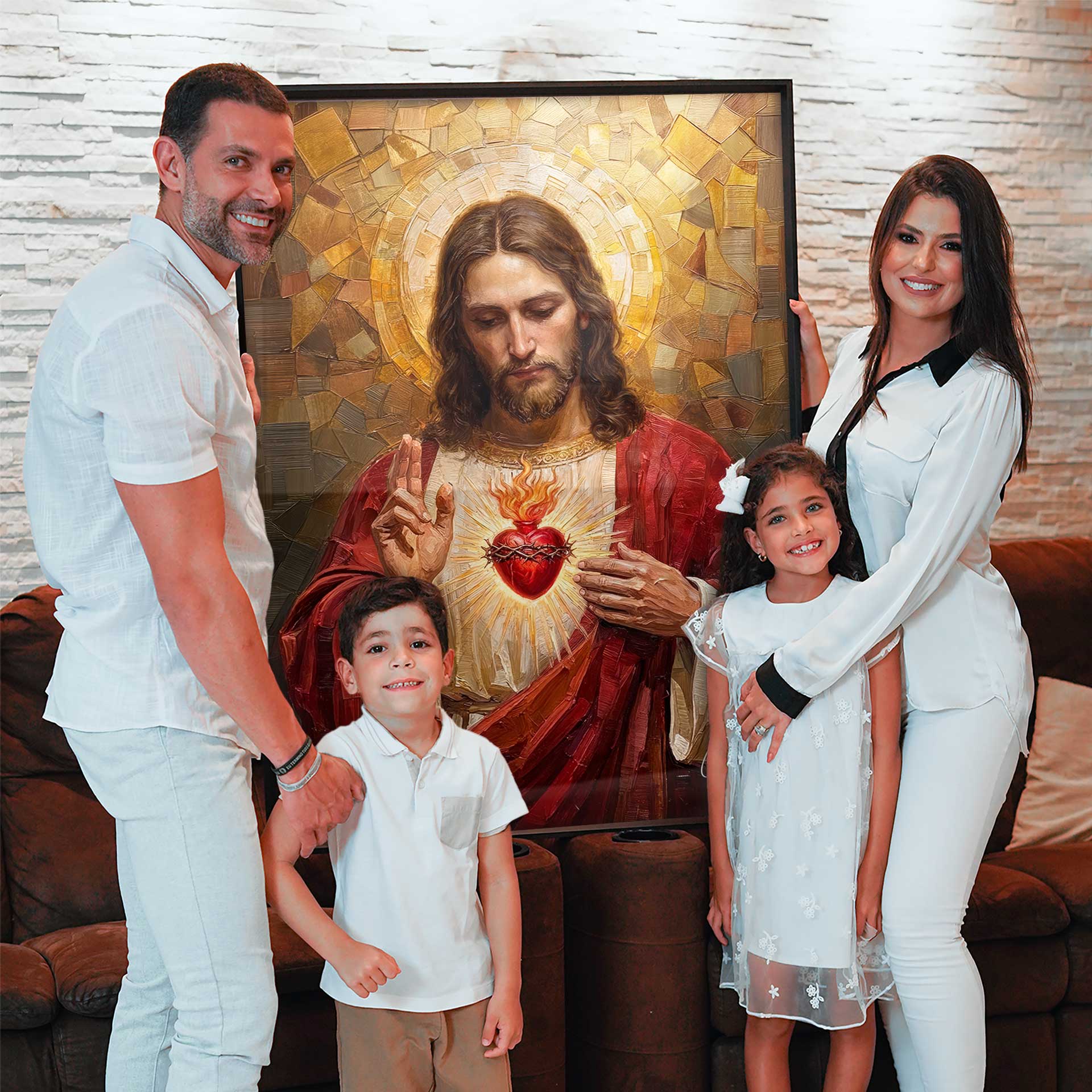 Deep red robe on Jesus and a serene reverent gaze